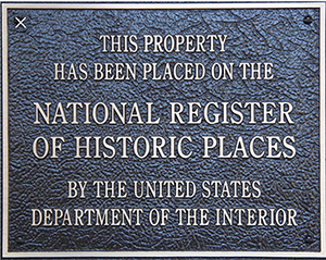 National Register of historic Places plaque